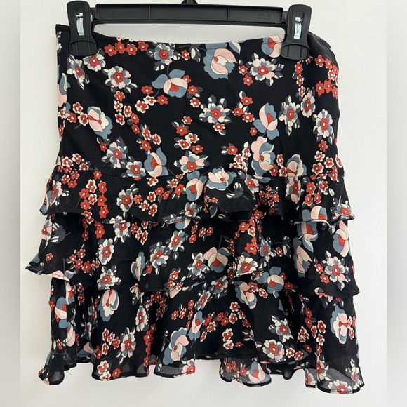 Helen Wang Black Floral Ruffle Silk Miniskirt, Size 4 - Picture 2 of 6